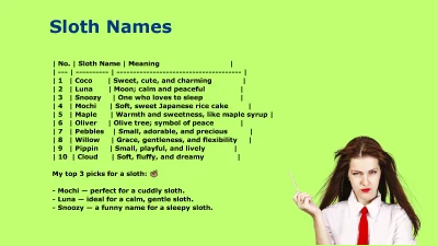 Sweet and Cuddly Sloth Names